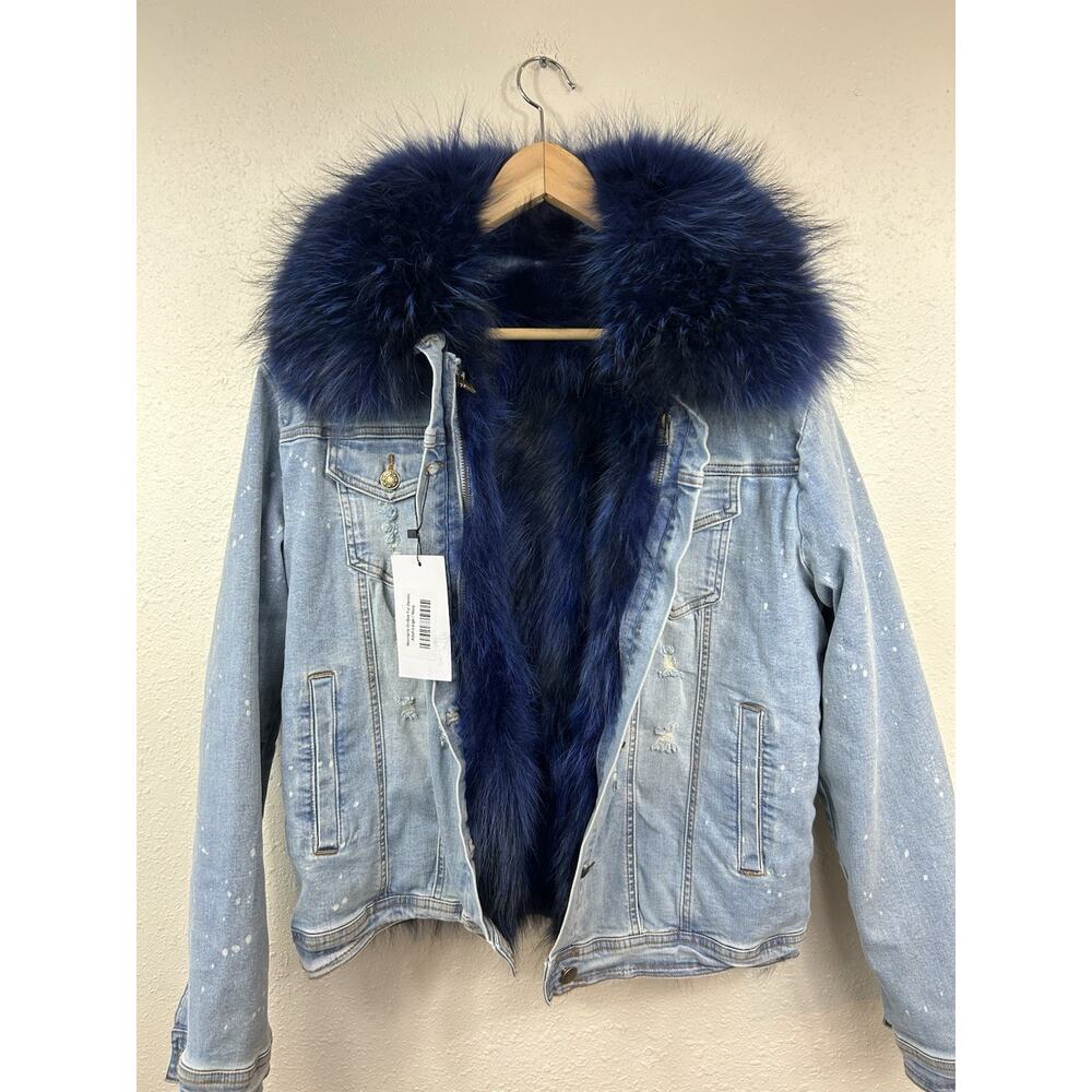 Denim Jacket Removable Genuine Fur Lining & Collar Women’s L NWT Lola + The Boys